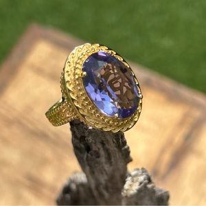 ✨BLING✨ Gold vermeil statement cocktail ring amethyst gem costume size 7